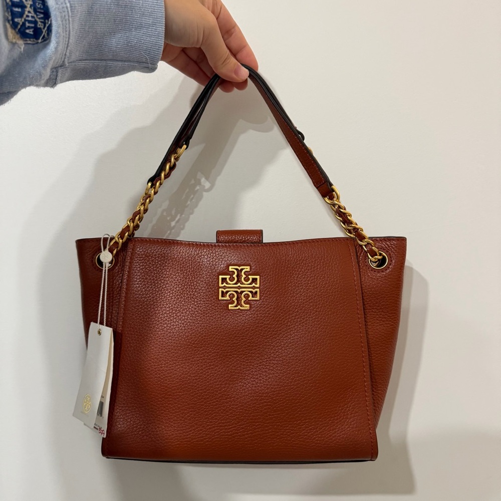 NWT Tory Burch Britten Mini Leather Tote Bag (Tan Brown)
